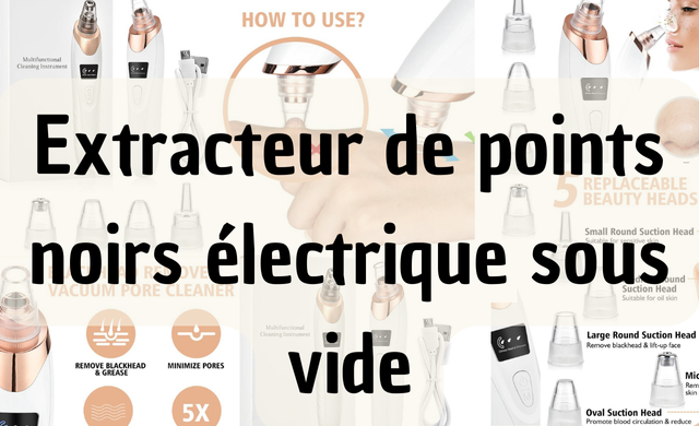 Ce collage d'images présente une variété de produits de beauté, notamment un extracteur de points noirs sous vide, des sérums pour le visage, des crèmes pour le cou et des masques pour les yeux. Les produits sont présentés dans des emballages colorés et attrayants, et les images sont accompagnées de textes descriptifs qui mettent en avant leurs avantages.