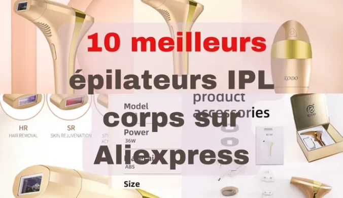 l'image contient un épilateur à lumière pulsée (IPL) de la marque OPPORE, vendu sur AliExpress. L'épilateur est présenté comme étant capable de "retirer les poils du corps entier